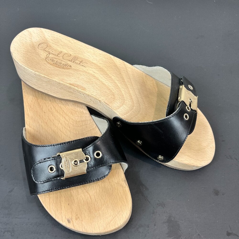 Dr. Scholl's Black Leather Slide Sandals